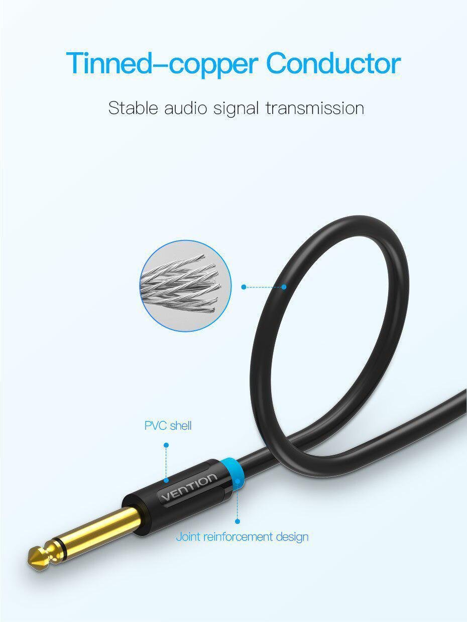 Кабель Vention 6.5 мм Jack-6.5 мм Jack HiFi стерео 6.35 мм AUX TS 10 м Чорний (BAABL) - фото 3 Кабель Vention 6.5 мм Jack-6.5 мм Jack HiFi стерео 6.35 мм AUX TS 10 м Чорний (BAABL) - фото 3