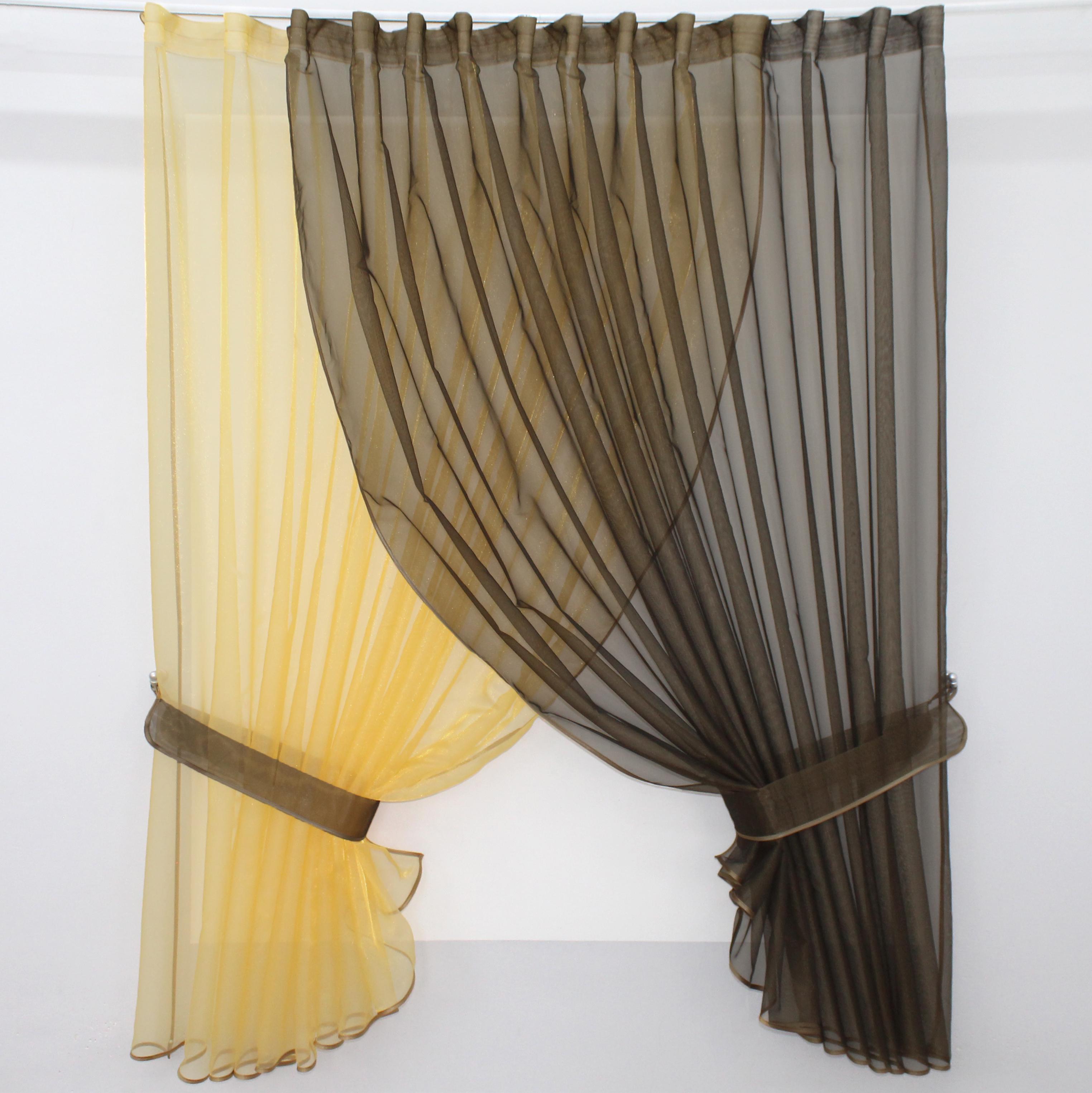 Шторы кухонные VR-Textil №101к с подвязками 345х170 см Золотистый с венге (52-0421)