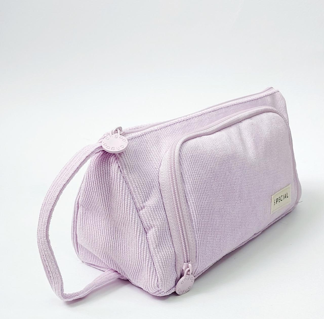 Пенал школьный студенческий 2 отделения вельвет Лавандовый