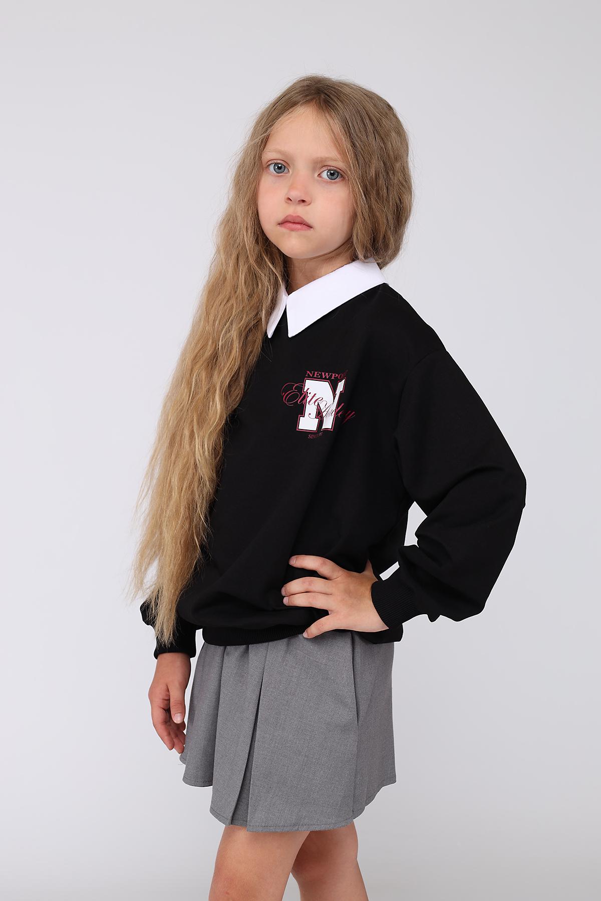 Джемпер-обманка для девочки ЦБ-00278751 146 см Черный (28576233)