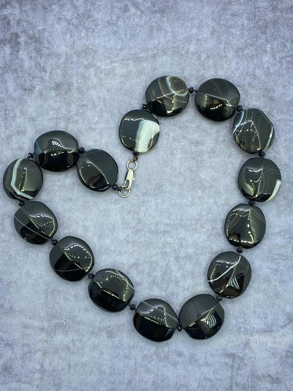 Бусы агат 46 см Черный (900)