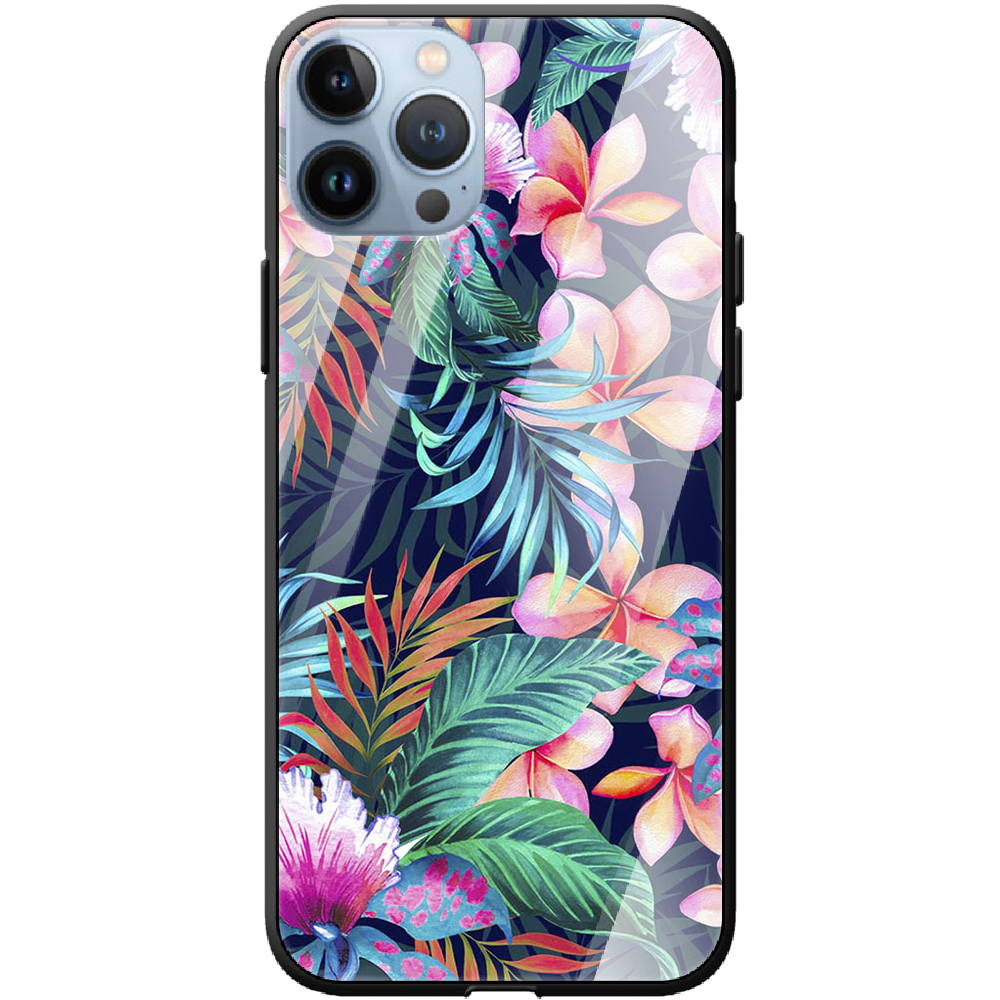 Чохол BoxFace iPhone 13 Pro Max flowers in the tropics Чорний силікон зі склом (43360-up1971-43866)