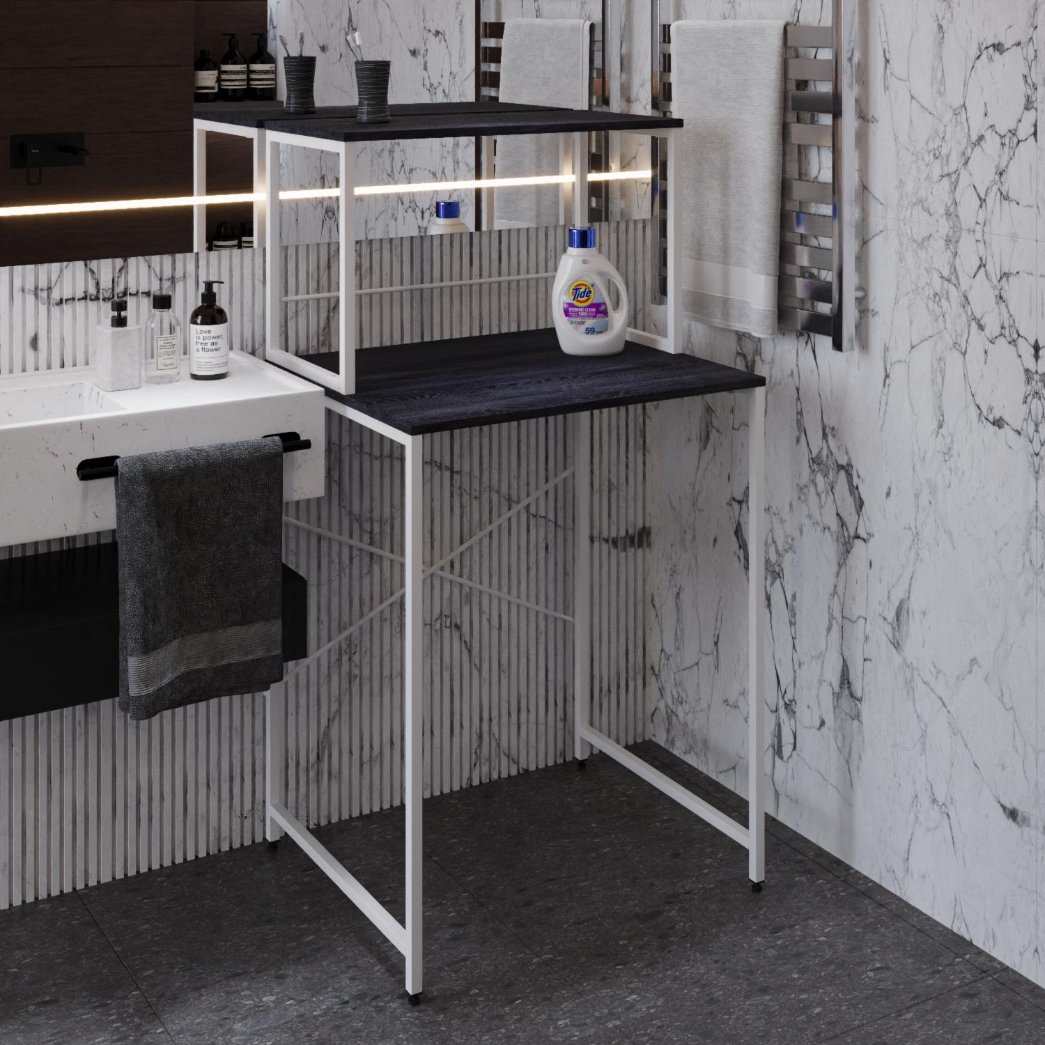 Стеллаж-полка Ferrum-decor Бафрум 402 металл/ДСП 16 мм для стиральной машины 133,5x70,5x60,5 см Белый/Каштан Арвадонна (FRD-107590)