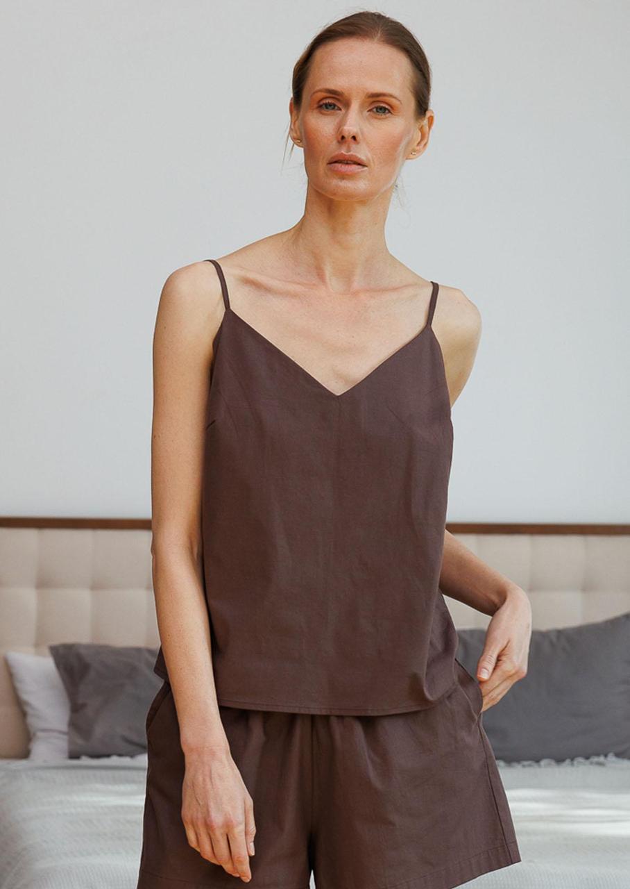 Костюм женский Leinle майка на тонких бретелях/шорты с высокой посадкой XL Шоколадный (1504/69023+1529/69023) - фото 1