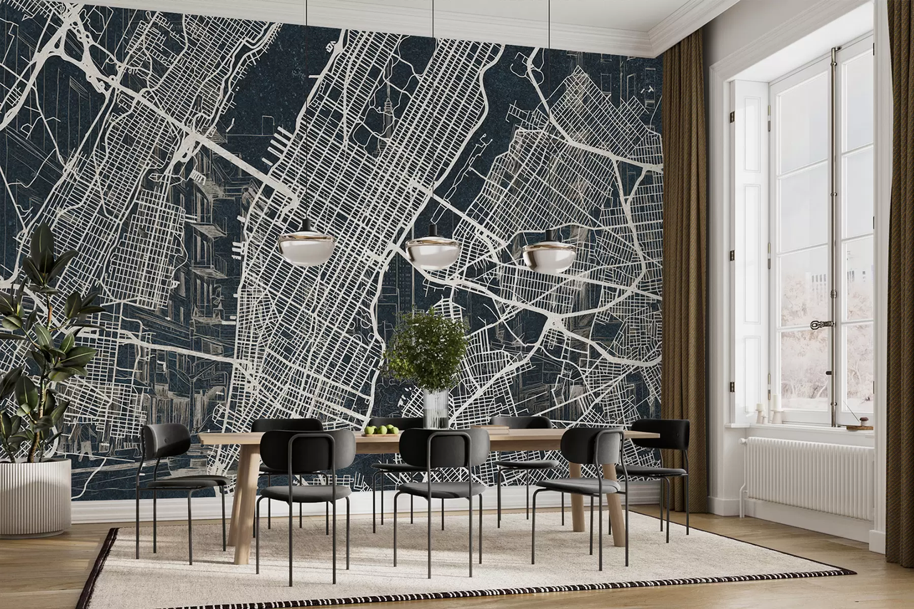 Фотообои флизелиновые Styleo Карта Нью-Йорка w01699v1 400х250 см Черно-белый