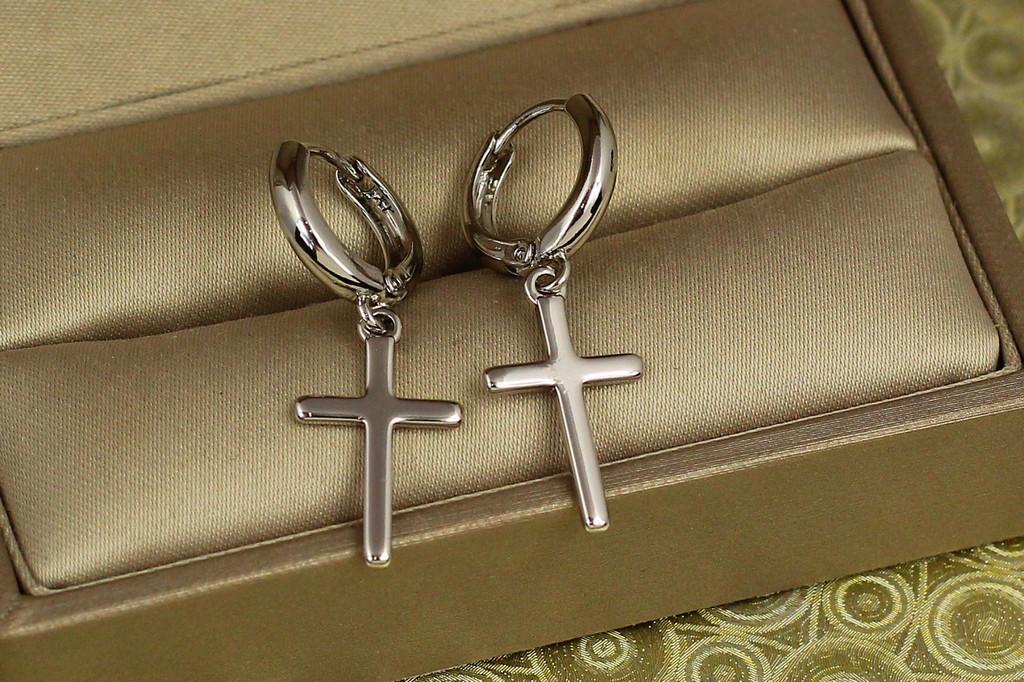 Серьги подвески Xuping Jewelry крестики тонкие гладкие 3,2 см Серебристый (2563336534)