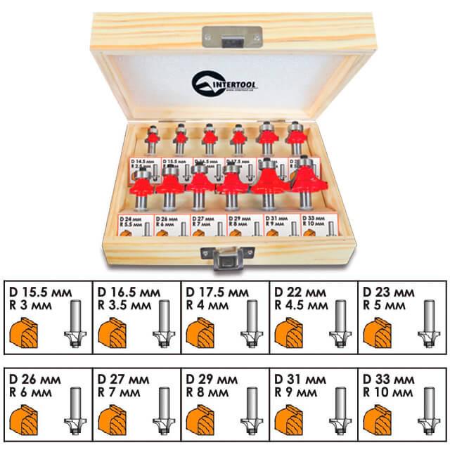 Набор фрез калевочных Intertool HT-0077 12 шт. (8345421) - фото 8