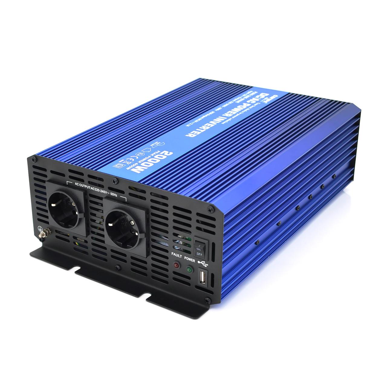 Инвертор напряжения Carspa-SINUS P2000-122 2000 Вт 12/220V 2xShuko 1USB клеммы Box Q2 (DR010615)