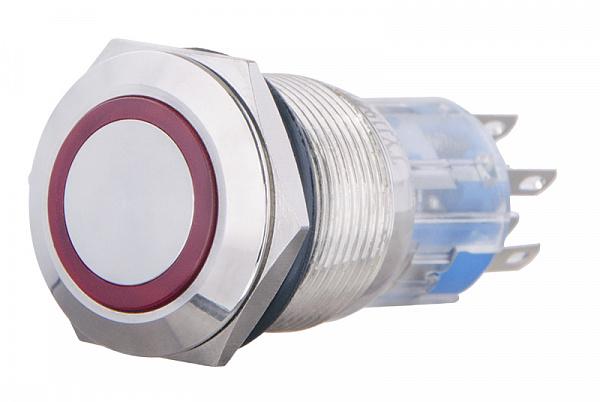 Кнопка плоская АСКО-Укрем TYJ 19-272 2NO+2NC металлическая LED 220 V 19 мм Красный (A0140010117)