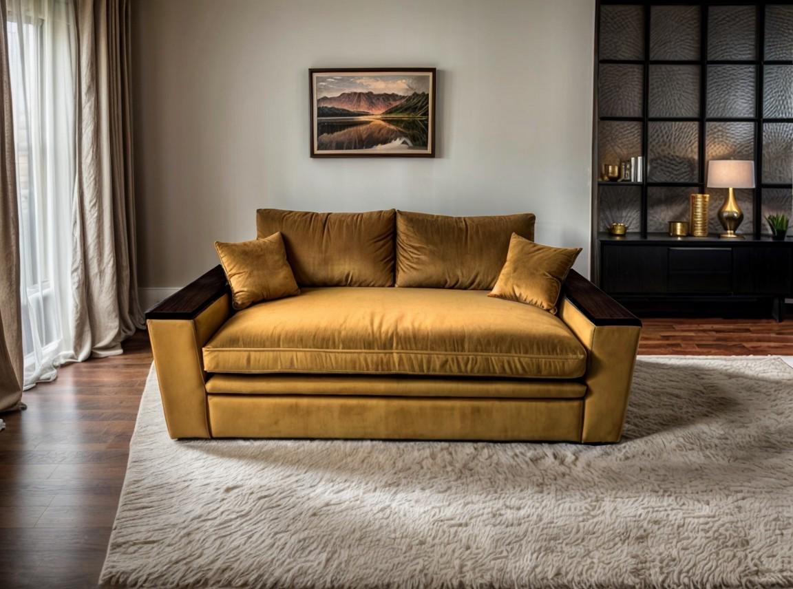 Диван прямой Tobi Sho Kubus-160 мягкий раскладной велюр 2000х800х1000 мм Горчичный