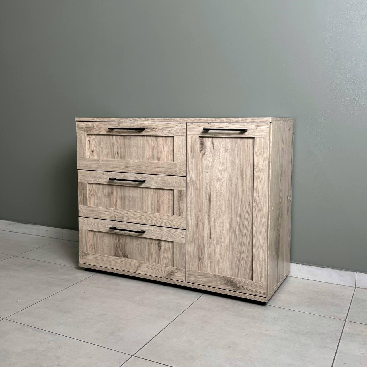 Комод для одежды в спальню с выдвижными 3 ящиками и полками Дуб бельвер (000062609) Комод для одежды в спальню с выдвижными 3 ящиками и полками Дуб бельвер (000062609)