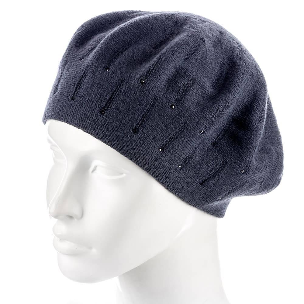 Берет женский Zolly ZH183 двойной со стразами тонкой вязки Антрацитовый