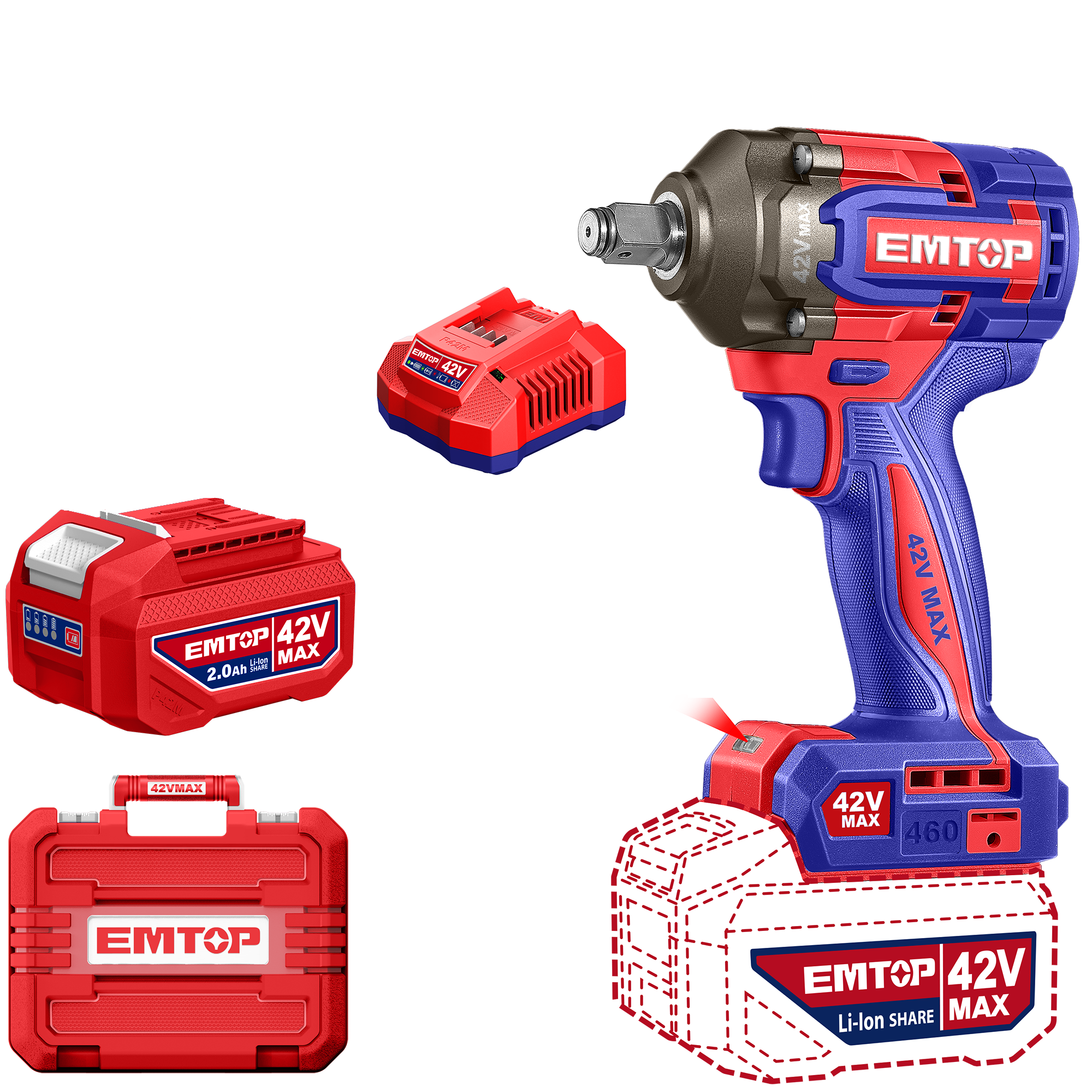 Гайковерт акумуляторний ударний EMTOP ECIWL42461