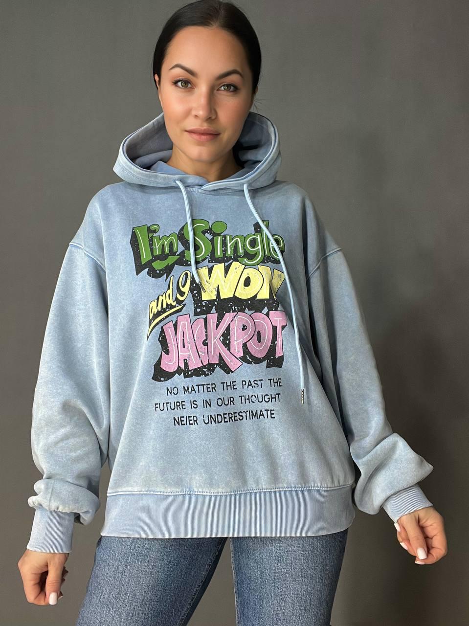 Худі жіночий A-N 25040 подовжений з капюшоном варений тай дай OS Блакитний (3432) - фото 7