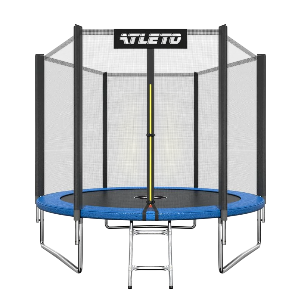 Батут дитячий Atleto з зовнішньою захисною сіткою на блискавці та металевою драбинкою до 100 кг 252 см Синій (124-76-20000800)