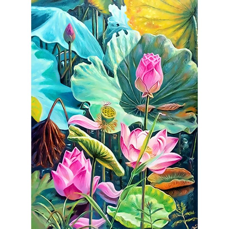 Алмазная мозаика Strateg Премиум Цветущие лотосы 50x65 см (Str-SGK86082)