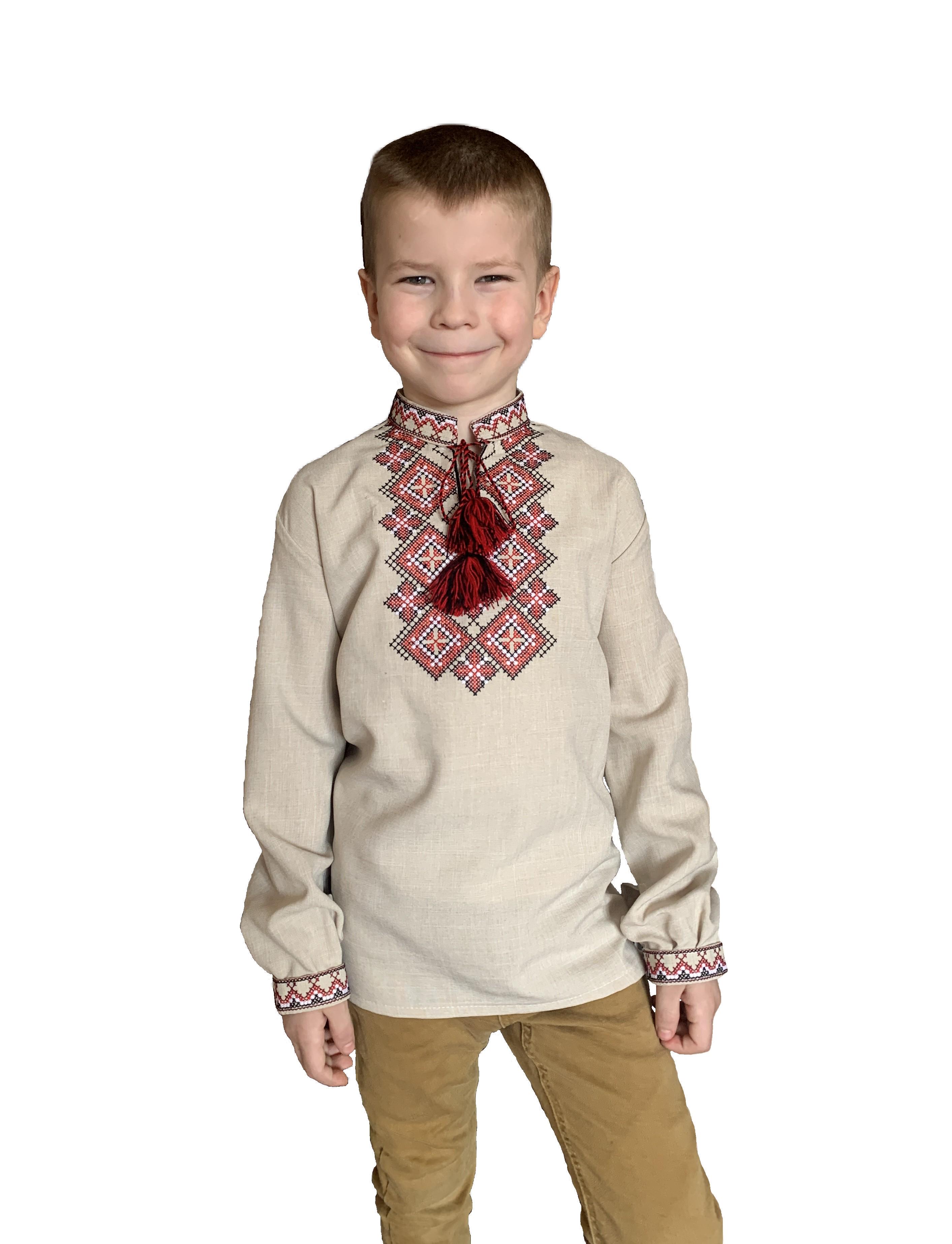Вышиванка детская Праздничная для мальчика 122 см Бежевый/Красный (25165697) Вышиванка детская Праздничная для мальчика 122 см Бежевый/Красный (25165697)