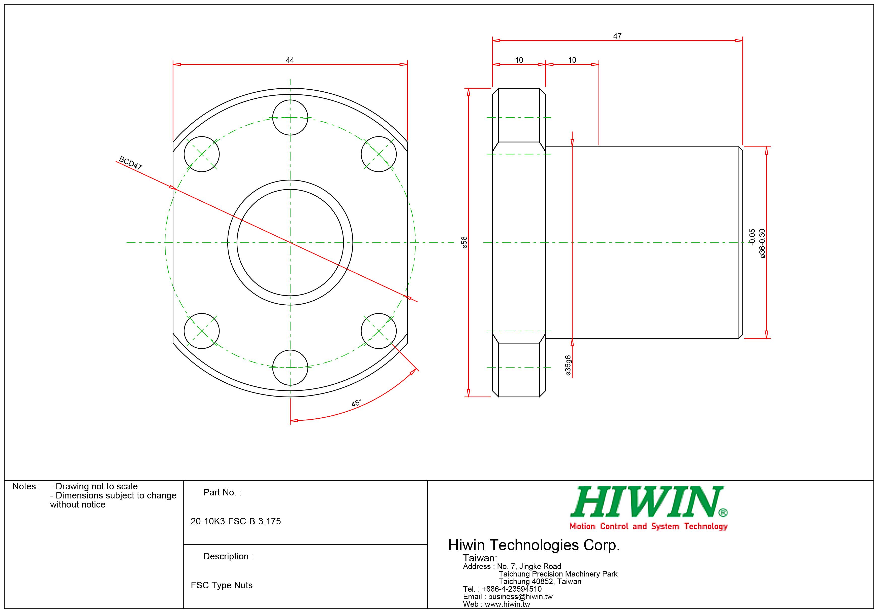 Гайка ШВП Hiwin d 20 мм 10 мм (R20-10K3-FSCNW) - фото 2