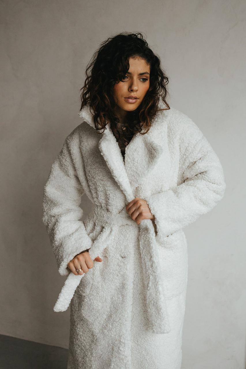 Пальто-шуба женская из эко-букле S-M Молочный (1822980649) - фото 2 Пальто-шуба женская из эко-букле S-M Молочный (1822980649) - фото 2