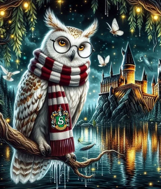 Алмазная мозаика Сова Гарри Поттера квадратные камни/на подрамнике 40х40 см (32927432)