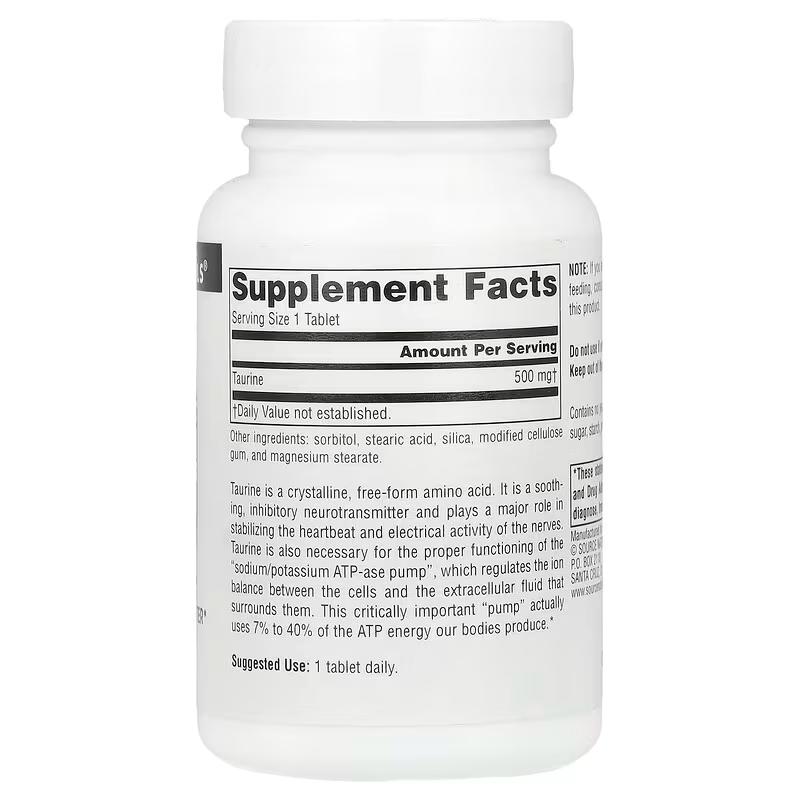 Таурин Source Naturals Taurine 500 мг 60 таб. - фото 2 Таурин Source Naturals Taurine 500 мг 60 таб. - фото 2