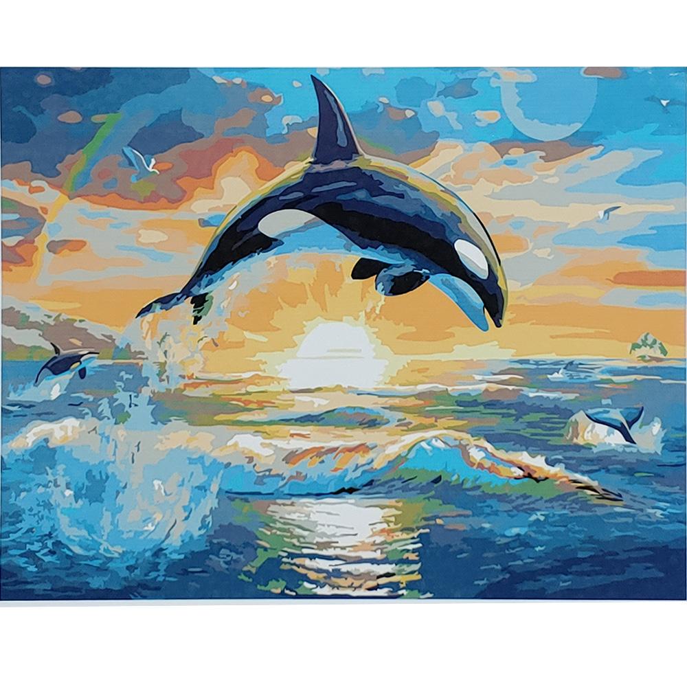 Картина за номерами Strateg Преміум Косатка на заході сонця 40x50 см (SY6915)