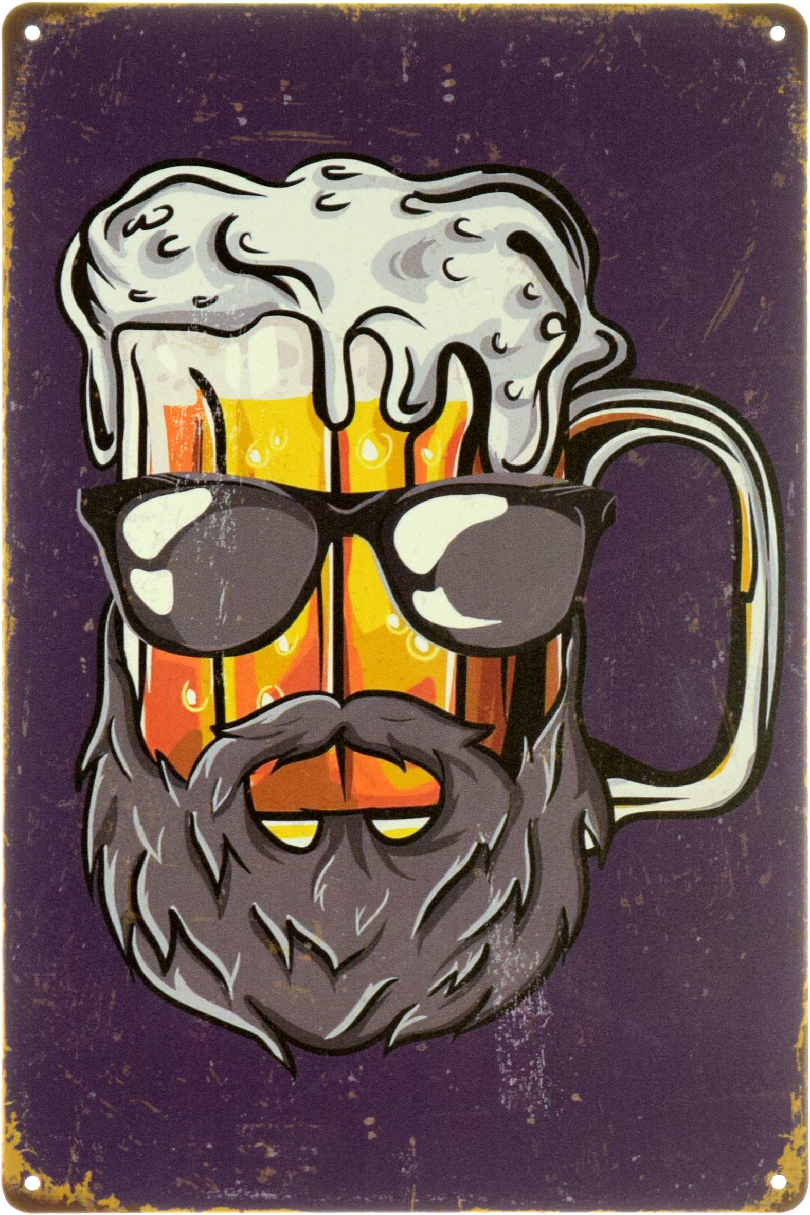 Табличка металлическая Бородатое пиво 20x30 см (ms-104021)