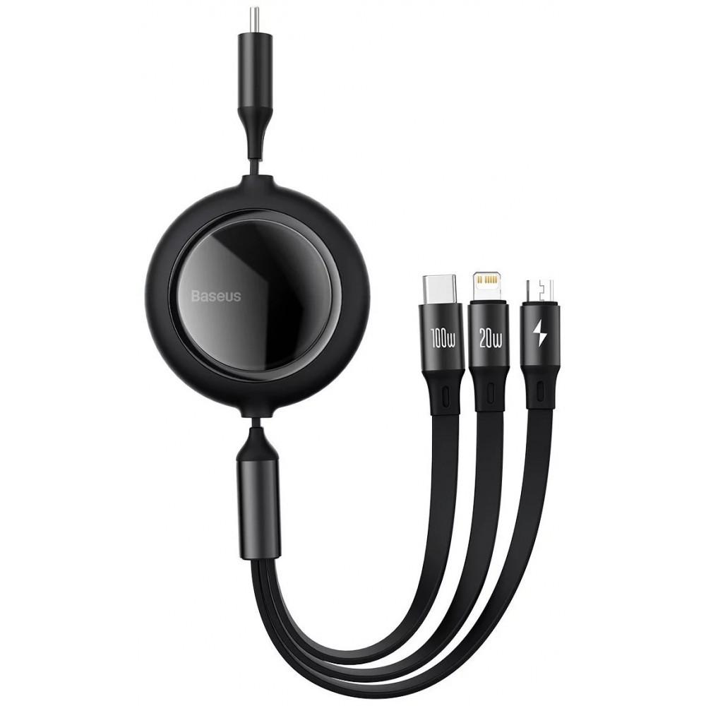 Кабель Baseus Bright Mirror Retractable 3в1 Micro USB/Lightning/Type-C 100W 1,2м Black (25397316) - фото 5