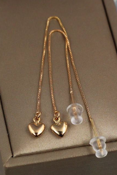 Серьги продевки Xuping Jewelry Гладкие сердечки 9 см Золотистый