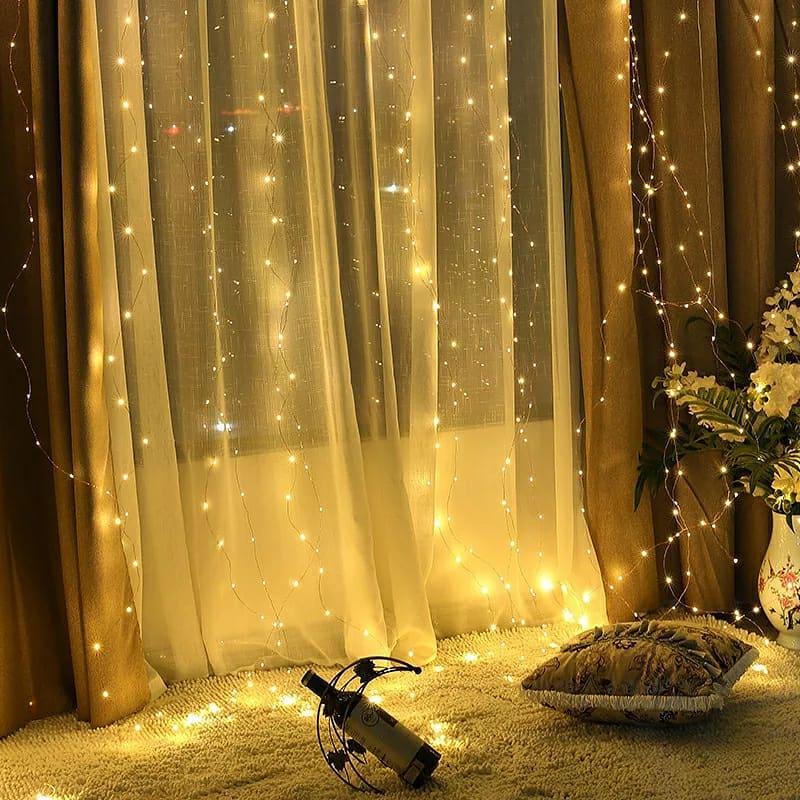 Гирлянда Штора Проволока 3х3 м USB и Пультом Управления Теплый Белый