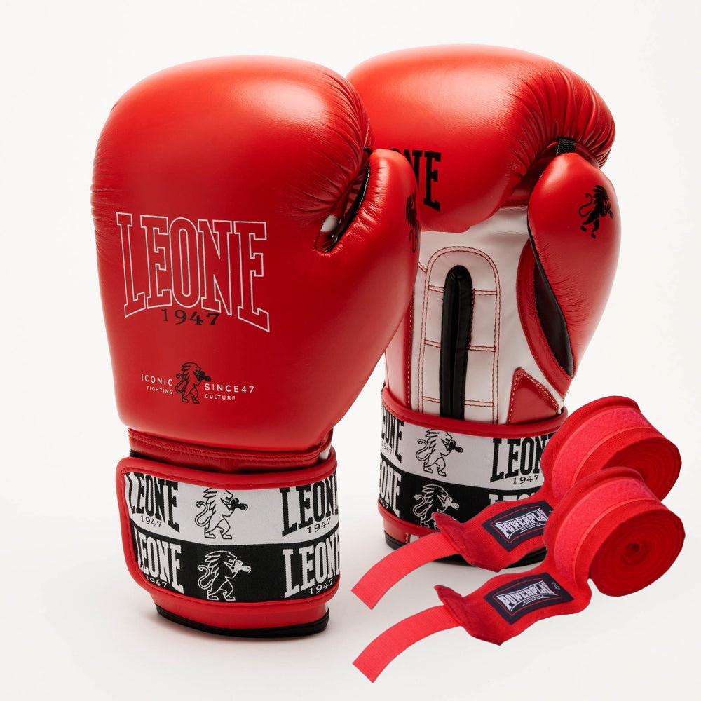 Боксерські рукавиці Leone GN208 ICONIC 16 унцій бинти 4 м в комплекті Red
