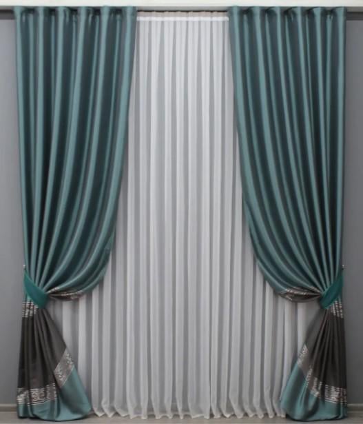 Комплект штор ANZIO 1,4х2,9 м 2 шт. Бирюзовый/Графитовый (1465ш)