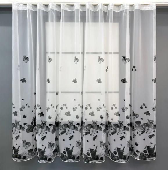 Занавеска на кухню шифон с большим принтом 240х170 см Черный/Белый (1758т)