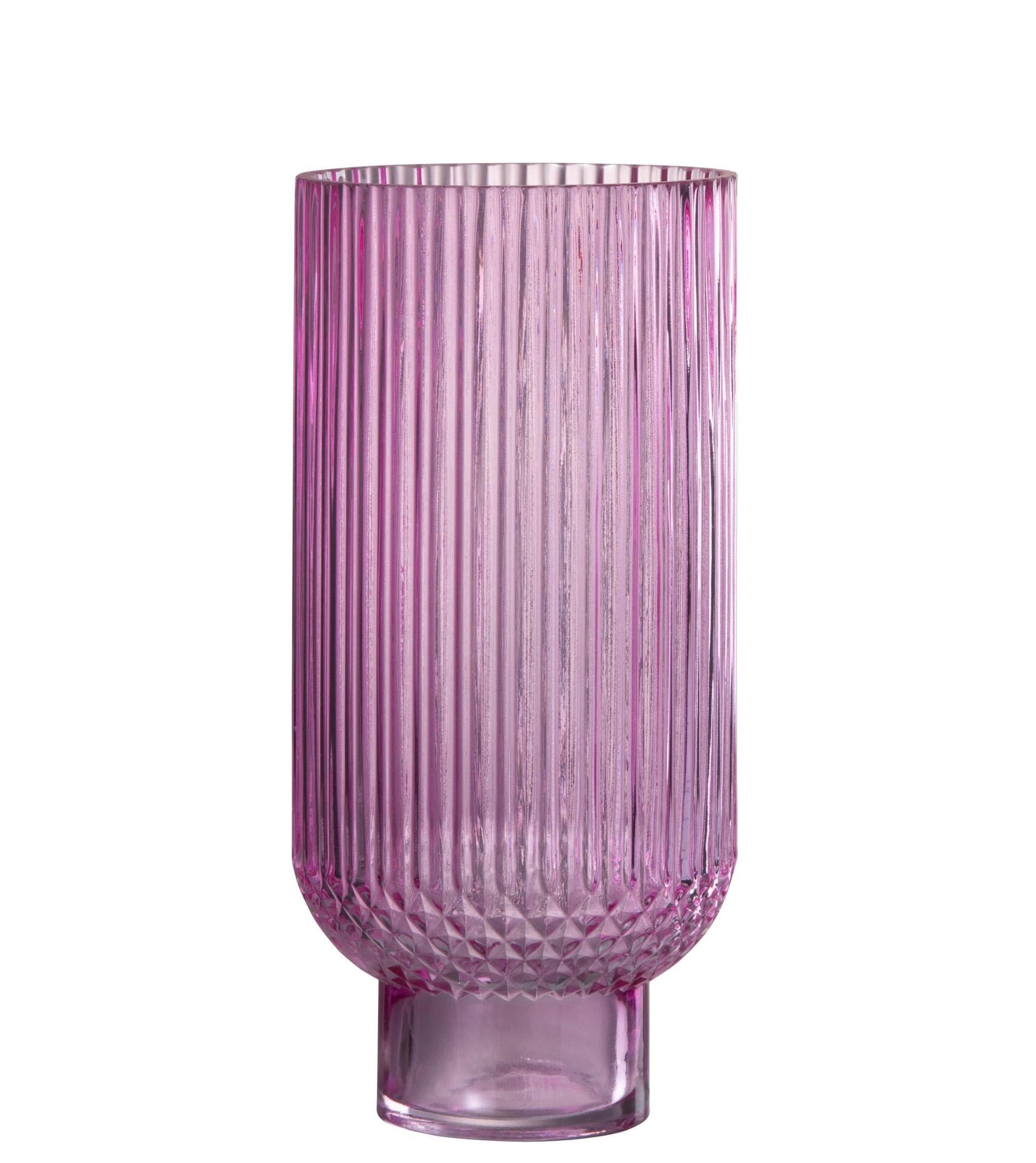 Ваза стеклянная J-LINE рельефная 27 см Розовый