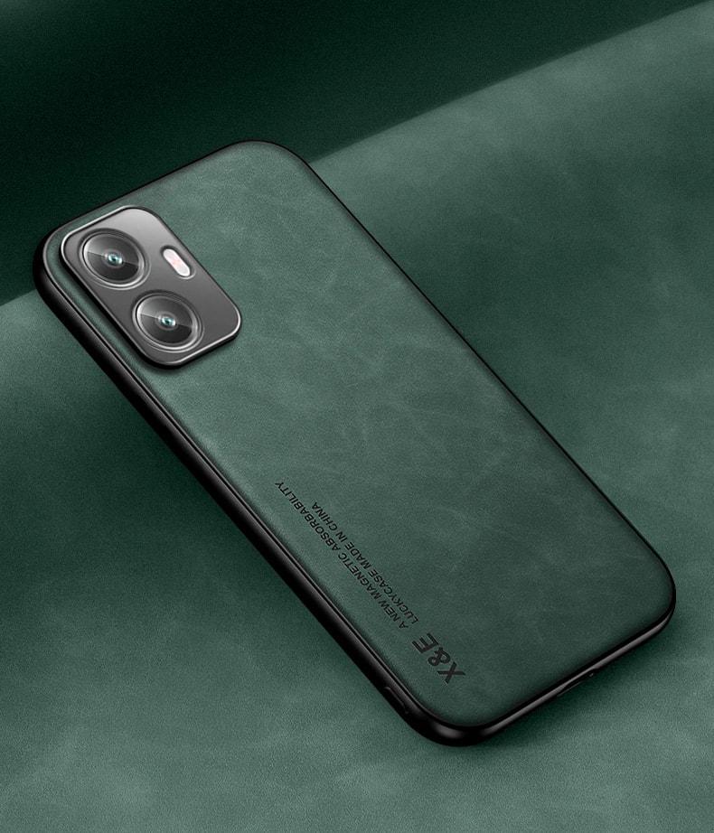 Кожаный чехол XnE Realme C55 с металлической вставкой Green (34262-08)