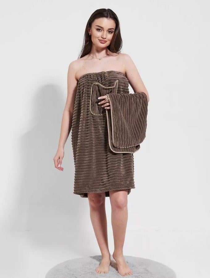 Комплект для бани женский текстильный Коричневый (П4К-doubleК0506-3)