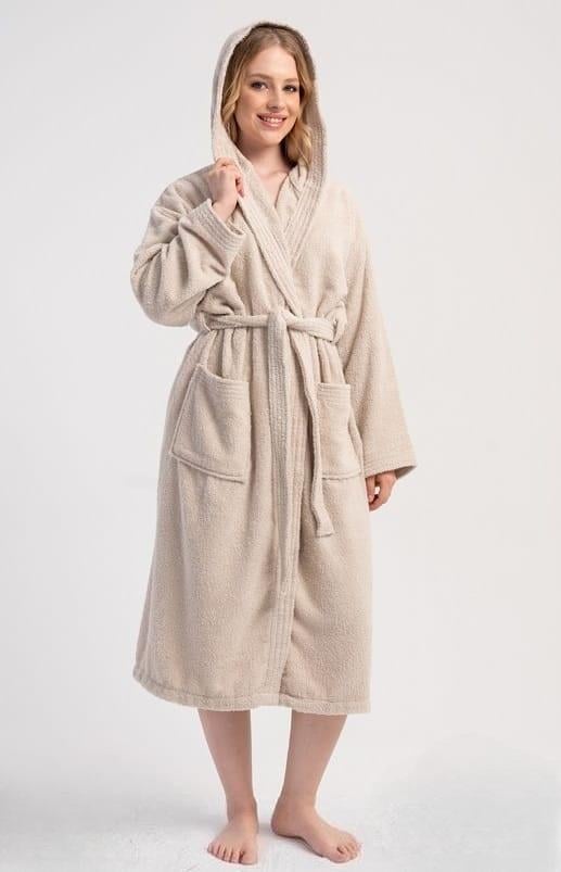 Халат женский махровый с капюшоном 2XL Бежевый (Vie161869)