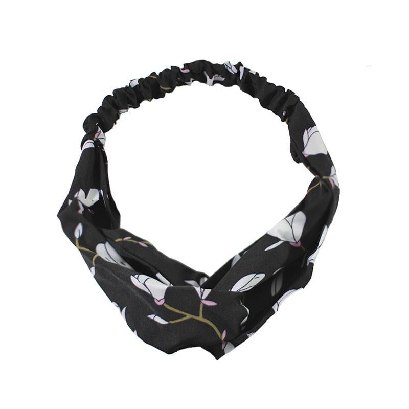 Повязка для фиксации волос Lesko JC1004 Цветы-черный красивая лента на голову женская