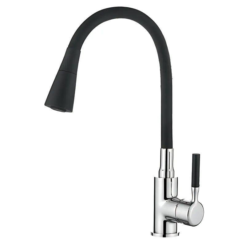 Змішувач для кухні Zerix ATRIUM-011-T REFL.BLACK силіконовий вилив Хром/Чорний (ZX4720)