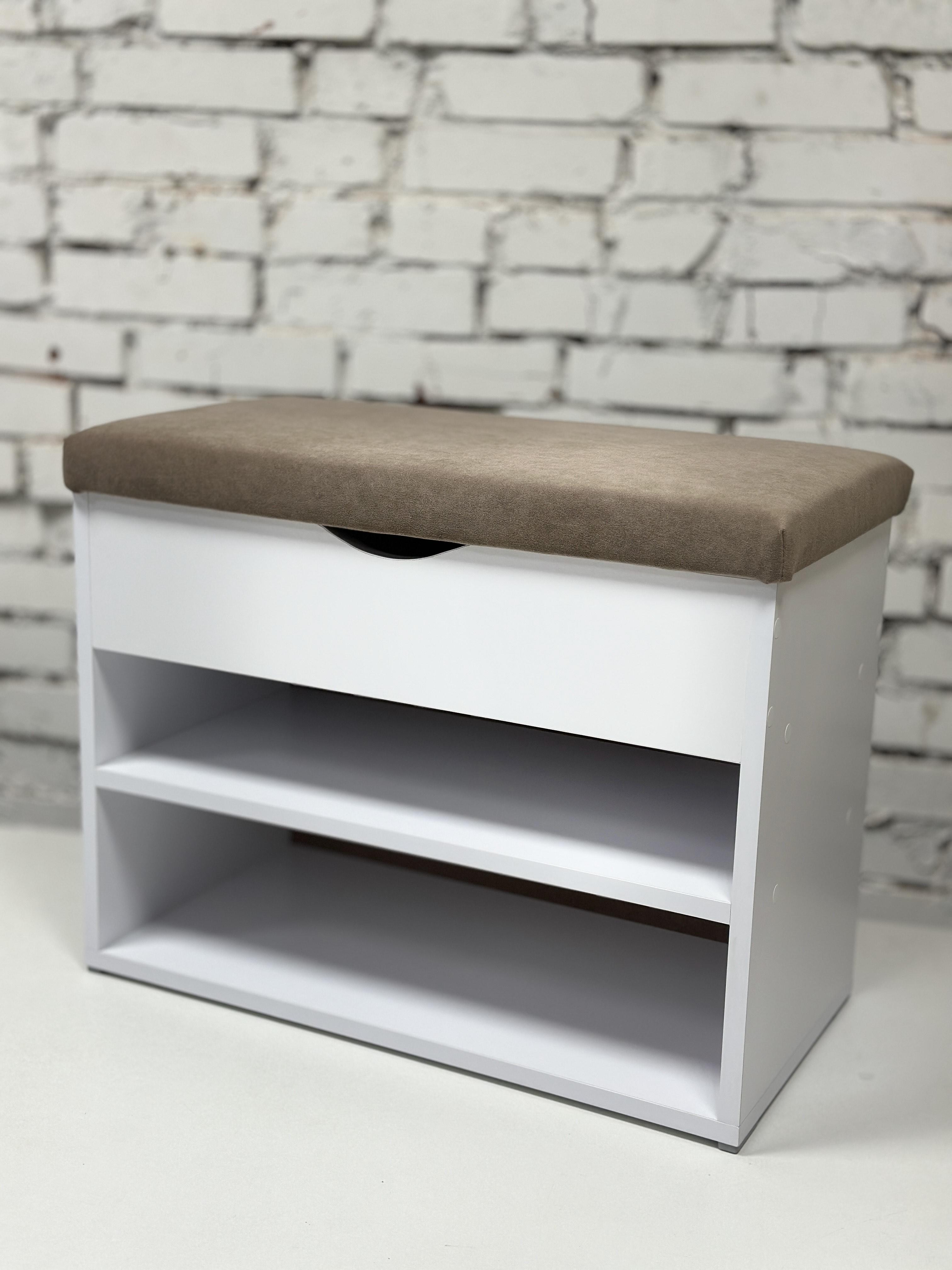 Тумба для взуття ДСП/тканина 30х60х45 см Білий/Какао - фото 1 Тумба для взуття ДСП/тканина 30х60х45 см Білий/Какао - фото 1