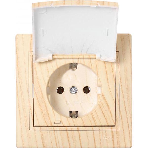 Розетка одинарная с заземлением Lezard Mira с крышкой Дуб отбеленный (00000018486)