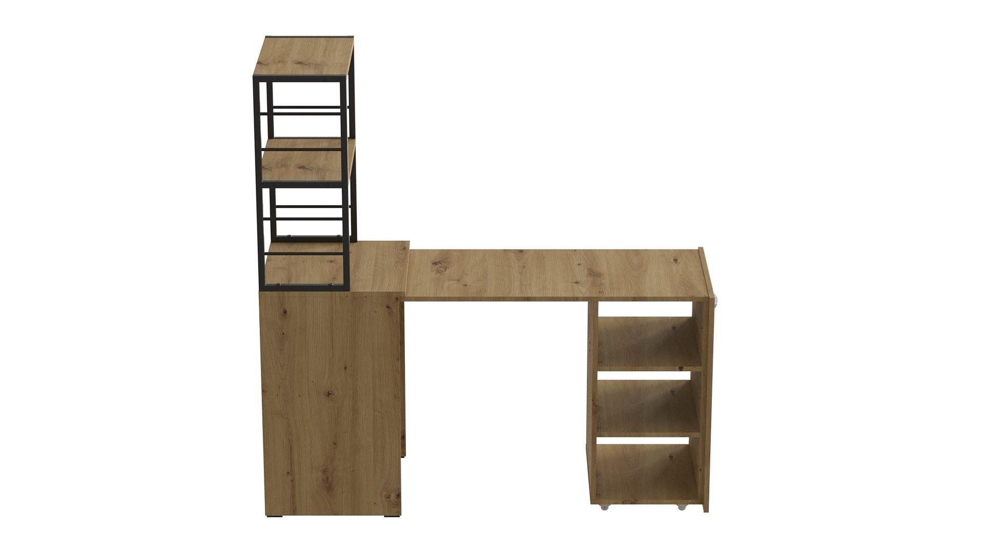 Стіл-тумба трансформер Ferrum-decor Смарт 4/1 з етажеркою метал/ДСП 16 мм 1430x1450x500 мм Чорний/Дуб Артизан (FRD-105128) - фото 6