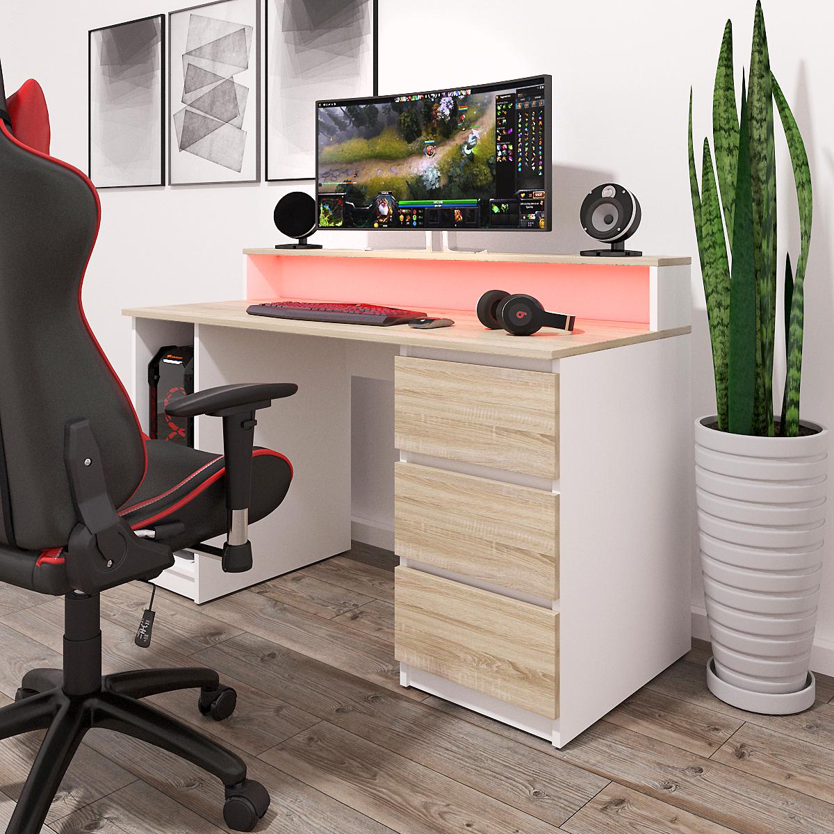 Компьютерный стол Mebellini Геймер 1600x600x750/900 мм Белый /Дуб Сонома (арт.SKEP1000-238)