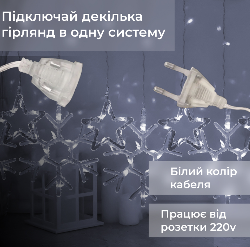 Гирлянда-штора Звезды и снежинки размер 3х0,9 м 10 фигур Белый - фото 6 Гирлянда-штора Звезды и снежинки размер 3х0,9 м 10 фигур Белый - фото 6