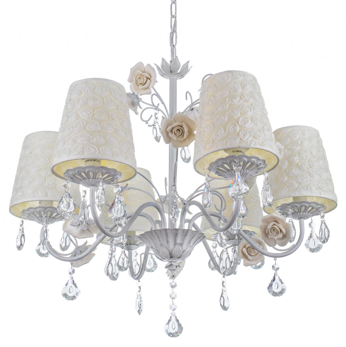 Люстра подвесная классическая Brille BCL-726S/6 E14 WH с абажуром - фото 3