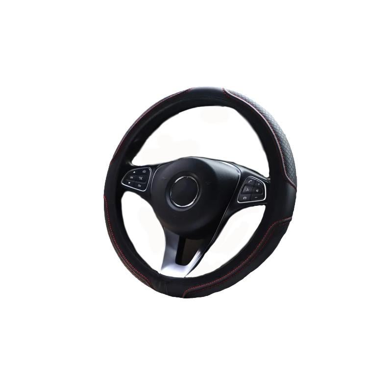 Чохол на кермо із екошкіри з перфорацією 37-38 см Чорний з червоним (2498595953)