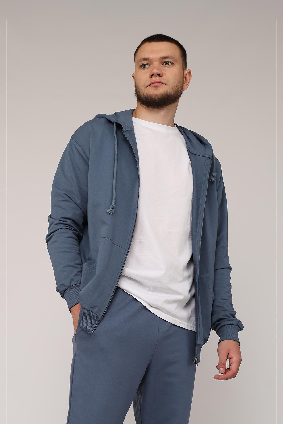 Толстовка чоловіча на блискавці ЦБ-00266206 р. 46 Синій (SKT001035270) - фото 4