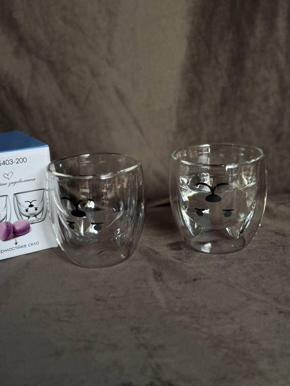 Набір низьких склянок з подвійним дном Vittora Animals боросилікатне скло 200 мл 2 шт. Прозорий (VT-5403-200)