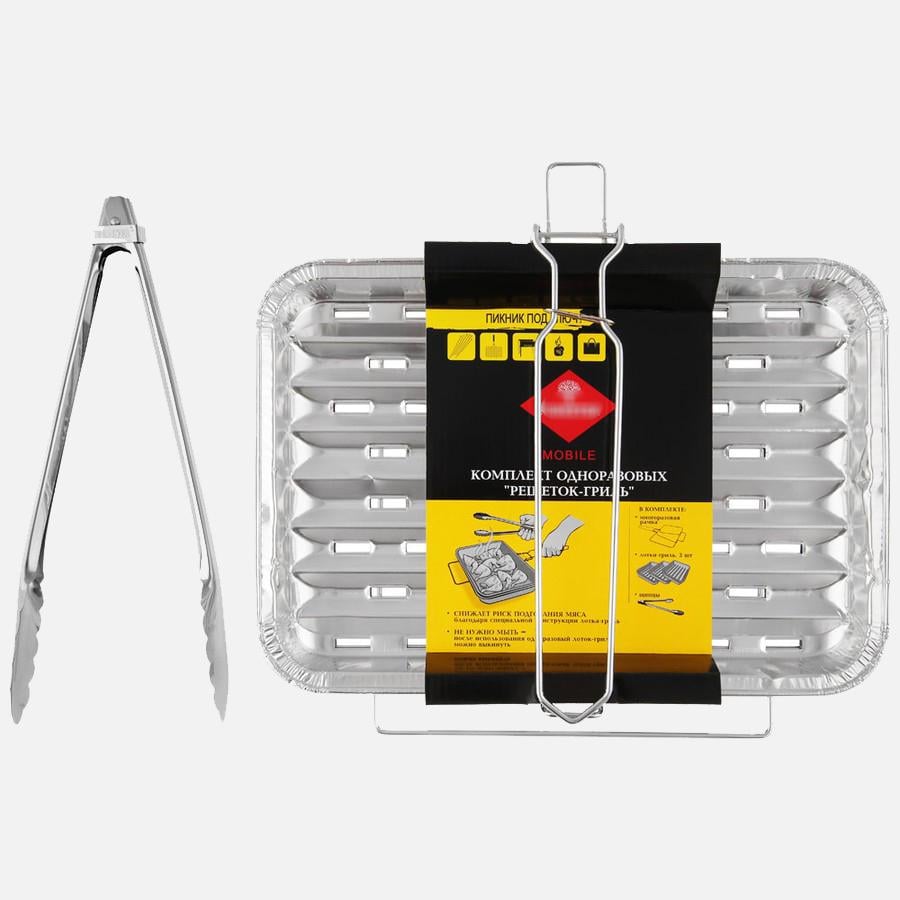 Комплект решеток-гриль с рамкой и щипцами 3 лотка