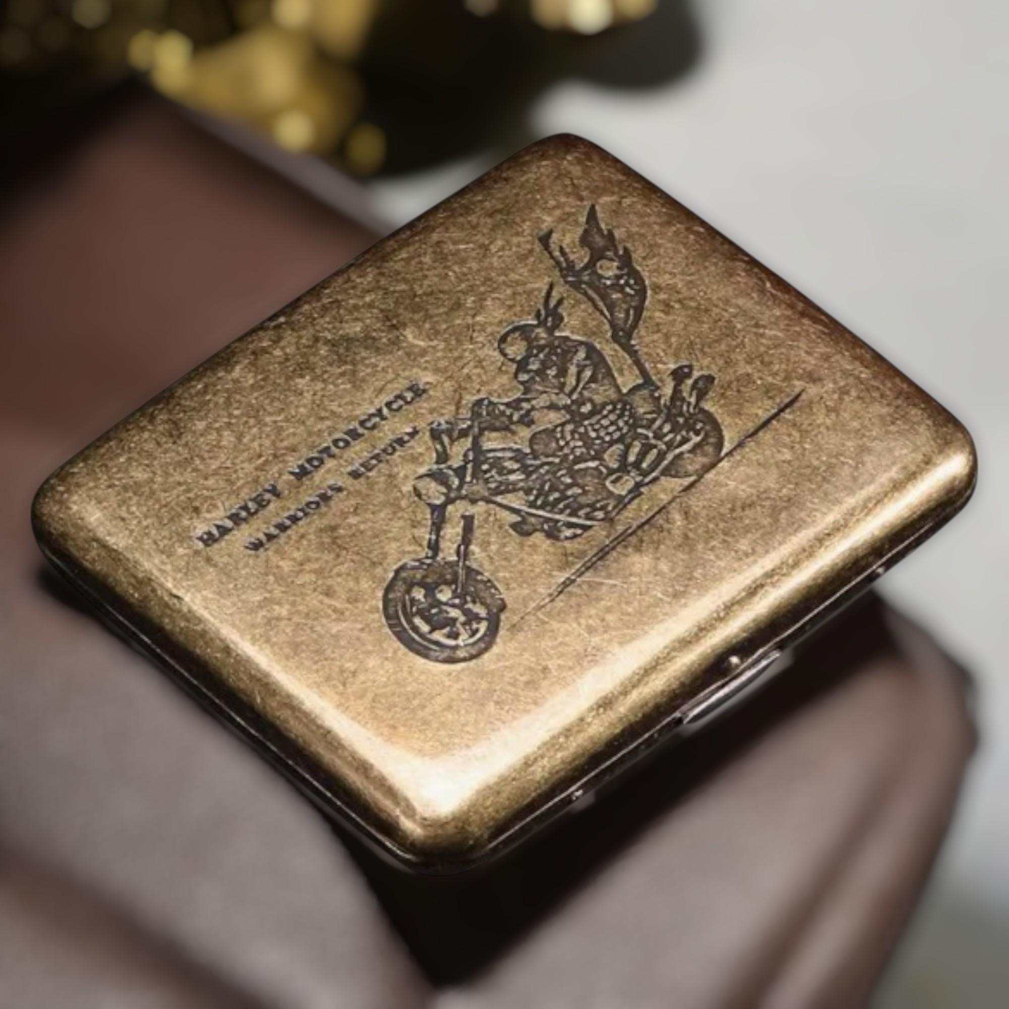 Портсигар металевий Gvipai Harley Motorcycle Brass на 20 сигарет у подарунковій упаковці (1-150H)